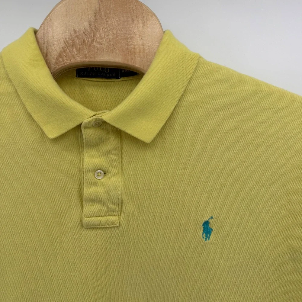 Polo Ralph Lauren Polo Shirt Mens XXL Yellow‎ Short Sleeve Blue Pony Logo Pique